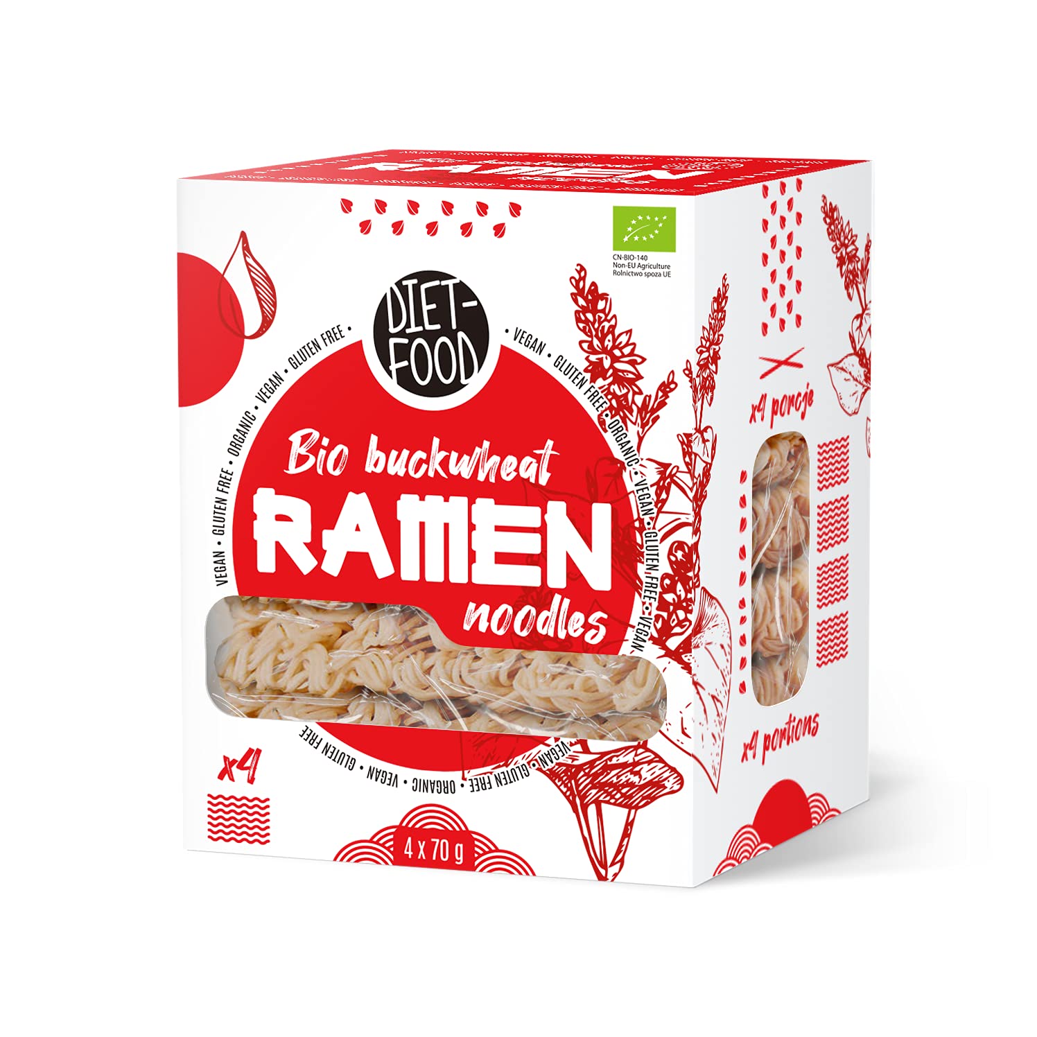 DIET-FOOD Organic Ramen Buckwheat Vegetarian and Vegan Food Fat Free Soy Free Gluten Free Water Soluble Diet Noodles Low Calorie Content 280 g