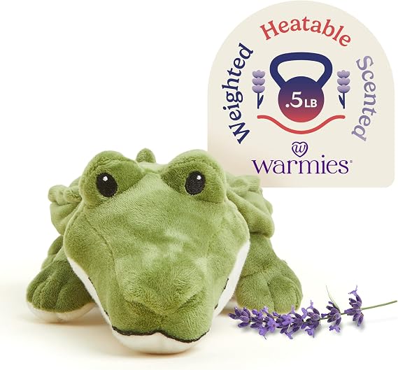 warmies Junior Microwavable & Weighted Stuffed Animals, Alligator - Heated Stuffed Animal Plushie for Warmth & Comfort - Cute Soft Plush Toys for Adults & Children (Boys, Girls, Babies & Toddlers)