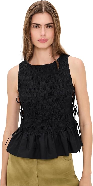 Ganni Women's Poplin Smock Tie Top