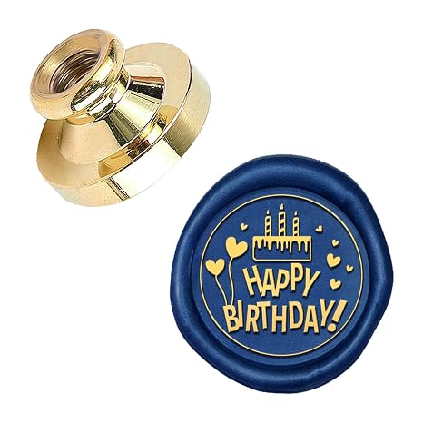 SUPERDANT Happy Birthday Wax Seal Stamp Head 0.98in Replacement Brass Head Vintage Sealing Stamp Wax for Letter Seal Birthday Party Gift Packing Greeting Cards Envelopes Sealing Stamps Heads