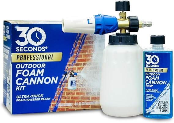 30 SECONDS Foam Cannon Kit Pressure Washer Sprayer + 8 fl. oz. Soap Foaming Cleaner for Siding, Decks, Driveways & Outdoor Surfaces