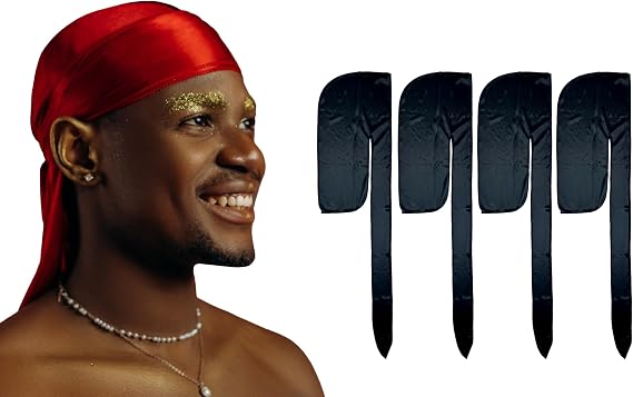 1 Pack Red Silky Satin Durag Bundle 4 Pack Black Silk Durag