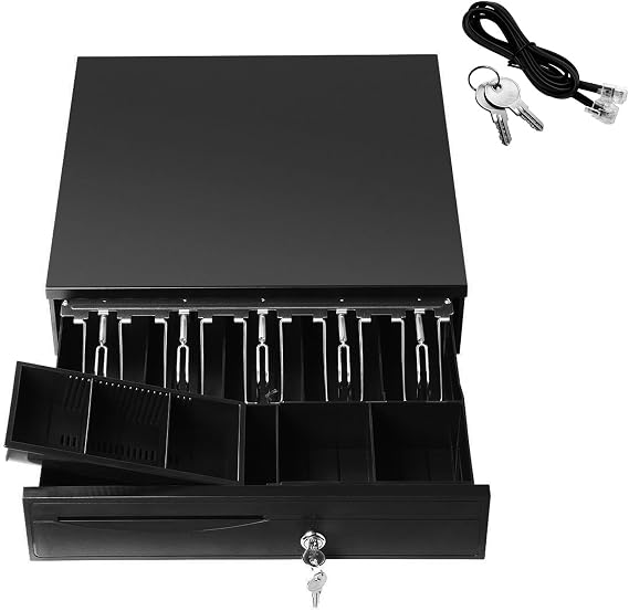 Electronic Cash Drawer with RJ11 Interface 12V Key Lock 16 inch 5 Bills 5 Coins - 3 Coin Tray Removable, for POS Printer Receipt Cash Register (40.5 x 42 x 10cm)