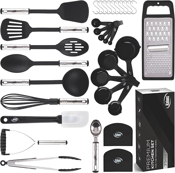 24 Pcs. - Kaluns Kitchen Utensils - 24 Nylon Stainless Steel Cooking Supplies - Non-Stick and Heat Resistant Cookware Set - New Chef's Gadget Tools Collection - Best for Pots and Pans - Great Holiday Gift Idea