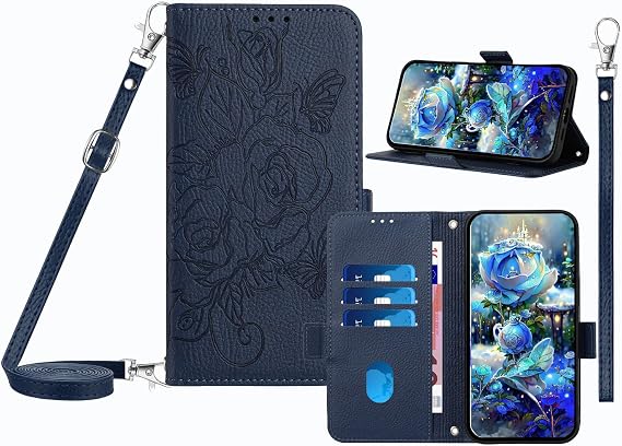 IVY OnePlus11 5G PU Leather Flip Cover Wallet Case [Rose][Wrist & Shoulder Strap][Card Holder][Kickstand] for OnePlus 11 5G Case - Blue