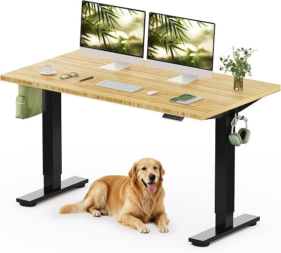 FLEXISPOT 55" x 28" Solid Bamboo Standing Desk, Black Frame