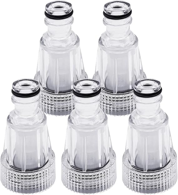 5Pcs Pressure Washer Garden Hose Adapter, 3/4 Inch Pressure Washer Transparent Plastic Water Inlet Filter Replacement Tool, Garden Hose to Pressure Washer Adapter