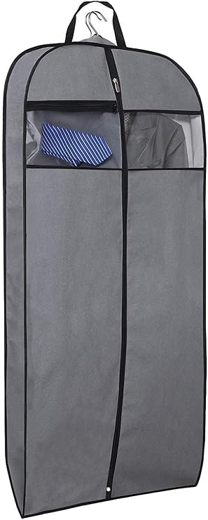 MISSLO 43" Gusseted Travel Garment Bag with Accessories Zipper Pocket Hanging Garment Bags for Closet Storage Suit Garment Cover for Shirts Jackets Coats Dance Costume, Grey