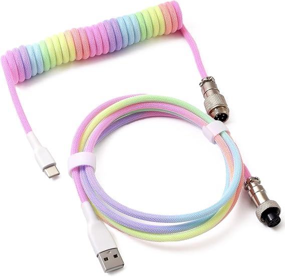 SCIOLTO Attractive USB Cable Coiled Cable USB-A to USB-C Wired Mechanical Keyboard Gaming Keyboard Custom Cable TYPE-C Rainbow