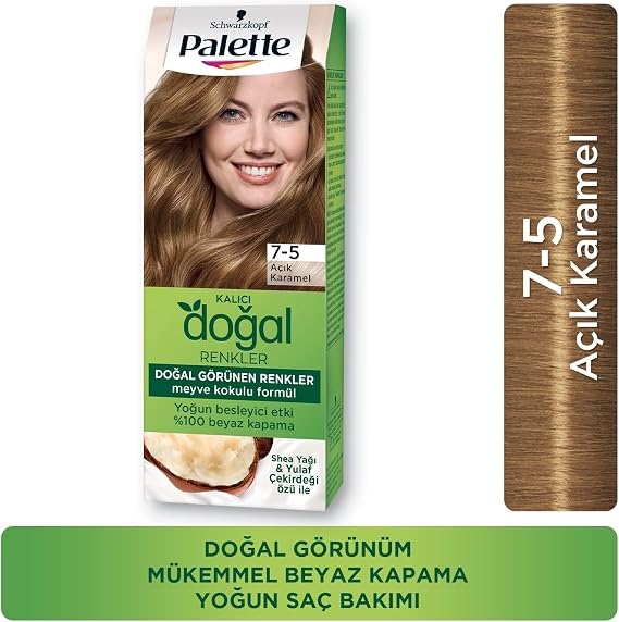 Permanent Natural Colors 7.5 Light Caramel Hair Dye on Palette