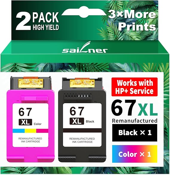67XL Ink Cartridges Black/Color Combo Pack Replacement for HP Ink 67 HP67XL