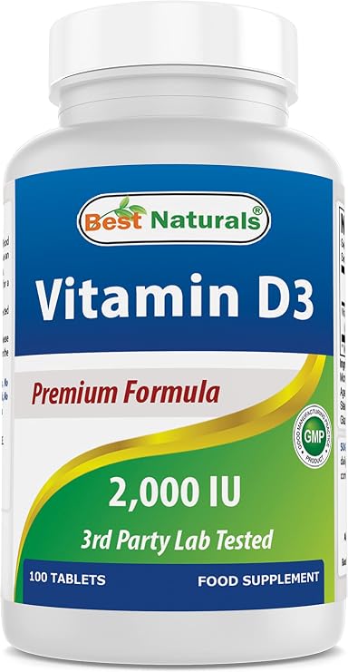 Best Naturals Vitamin D3 2000 IU (50 mcg) - 100 Tablets - 100 Days Supply - Helps Support Immune Health, Strong Bones and Teeth, Muscle Function (100 Count (Pack of 1))