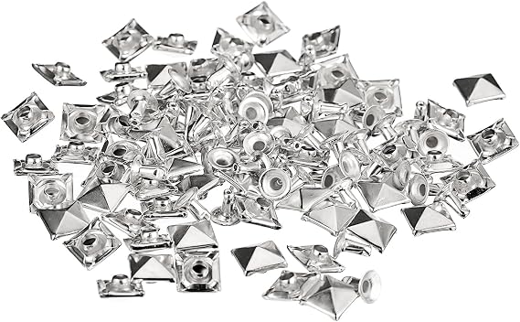 uxcell 60Sets Spike Rivet for Clothing, 8mm Pyramid Rapid Rivet Nailhead Studs Copper Punk Square Spikes for Leathercraft Decorations (Silver Tone)