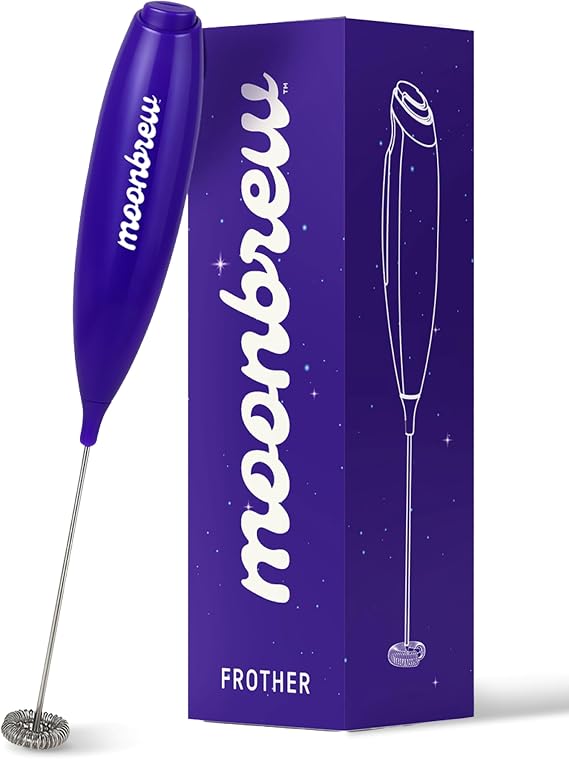 MoonBrew Handheld Milk Frother - Coffee, Cocoa & Matcha Drink Mixer Tool | Fast, Battery-Operated Stirring Wand, Foam Maker for Lattes, Chai, Cream, Smoothies, Stainless Steel