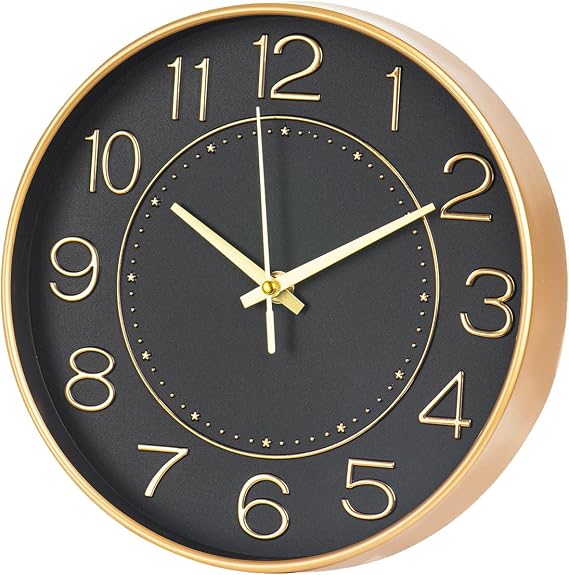 HZDHCLH Modern Wall Clocks Battery Operated,10 inch Black and Gold Clock for Wall,Silent Small Wall Clock for Living Room Bedroom Kitchen Office Nursery Decor | for Living Room Kitchen Office (Black Gold)