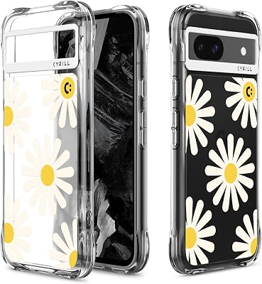 CYRILL Cecile Compatible with Google Pixel 8a Case Clear, Matte Frosted [Anti-Fingerprint] [Shock-Absorbent] Protective Flower Floral Cute Retro Case for Pixel 8a 2024 - Matte Clear Big Daisy