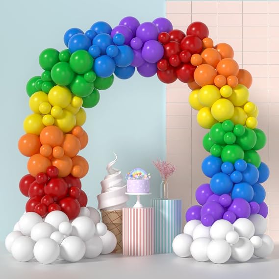 Rainbow Balloons Arch Kit - 175 Pcs party balloons , balloons for birthday party , balloon assorted colors ,kids' party balloons