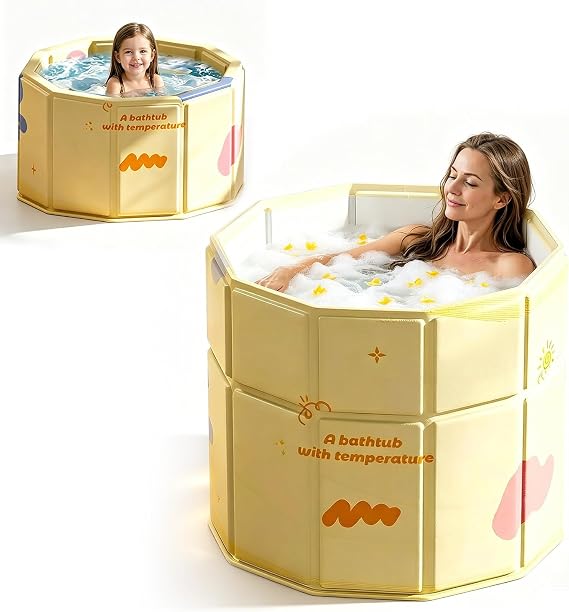 Portable Bathtub for Adults & Kids, Large Dual-Height Foldable Soaking Bathtub, Ice Bath Tub for Cold Water Therapy, Collapsible Cold Plunge for Recovery, Freestanding Bathtub for Shower Hot Spa Sauna