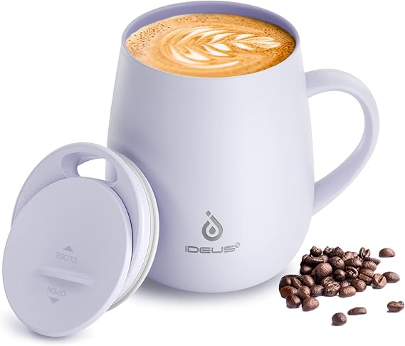 Ideus 16 oz Insulated Coffee Mug with Lid and Handle (Violet 3.0)