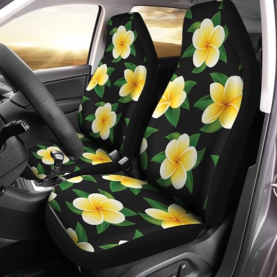 Bulopur Plumeria Rubra Flowers Print Automobile Seat Cover Sets 2Pcs, Front Seat Protector, Carseat Protective Accessories Universal for Car Truck SUV