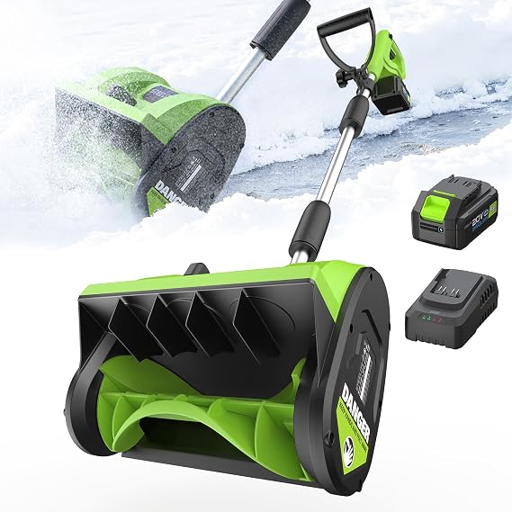 STEELITE 20V Cordless Snow Shovel, 12" Electric Snow Shovel with Directional Plate, 4.0Ah Battery & Charger, 20FT Throw Distance, 300lbs/min Snow Removal, Lightweight 9.9lb for Driveway & Steps