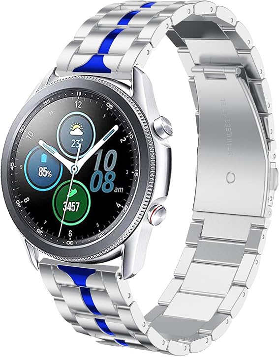 Fossil Gen 6 44mm Watch Bands, Enameled 22mm Metal Bands Replacement for Fossil Men's Gen 5 Carlyle/Men's Gen 5E 44mm/ Women's Gen 5 Julianna/Gen 4 Explorist HR, Silver+Blue
