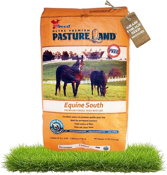 X-Seed Micro Boost Forage Seed Mixture Pastureland Equine South for No Mow Grass, Perennial, Fodder, Horses and Livestock Feed, Clover, Endorphyte Free for Animal Safety, 25 LB Bag