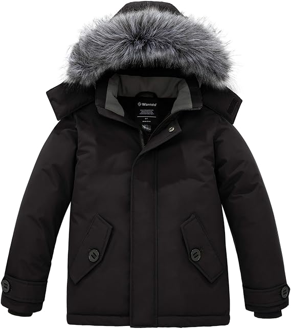 wantdo Boys' Winter Coat Waterproof Puffer Jacket Fleece-Lined Parka Hooded