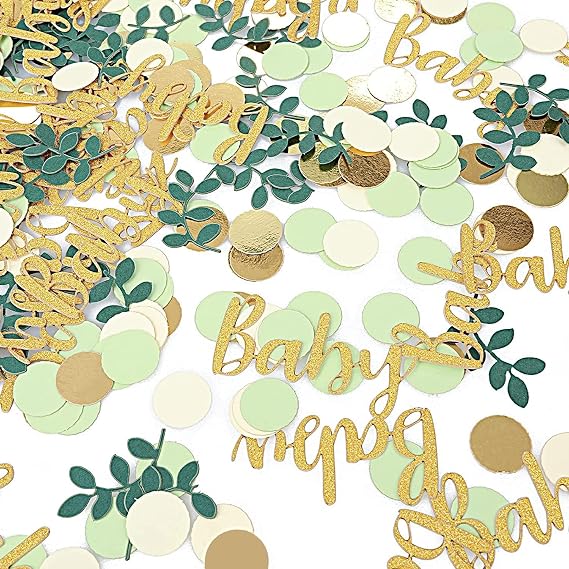 200PCS Sage Green Baby Shower Confetti Decorations for Gender Reveal and Jungle Birthday Party