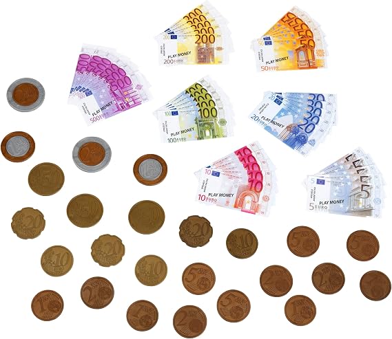 Theo Klein 9612 Euro play money I 35 notes and 25 coins - from 1 cent coins to 500 Euro notes I Dimensions: 20 cm x 1.5 cm x 11 cm I Toys for children aged 3 and over