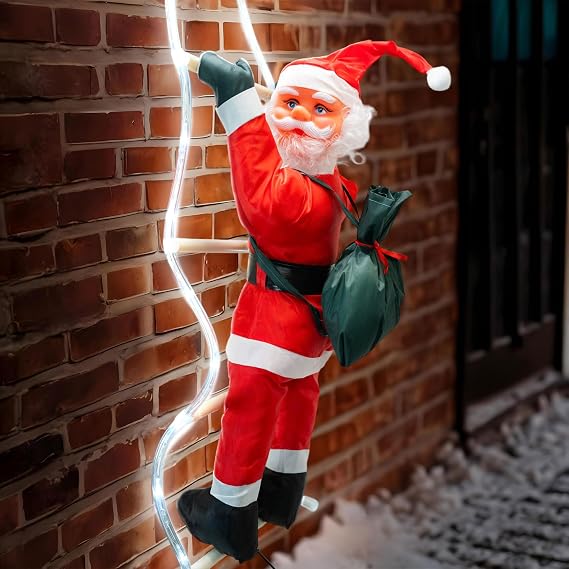 GloBrite 60cm Hanging Santa Climbing Rope with 48 LED Lights - 95cm Height - 5m Lead Wire - 8-Mode Plug for Outdoor Christmas Decorations, Garden, and Window Displays - Outside Christmas Decorations