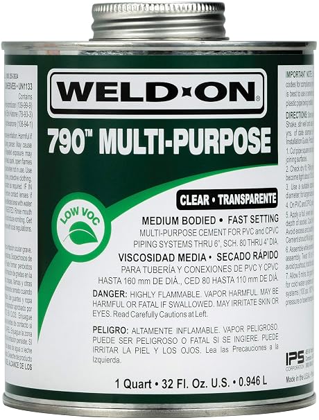 Weld-On 10257 790 Multi-Purpose Solvent Cement, Clear, 1 Quart