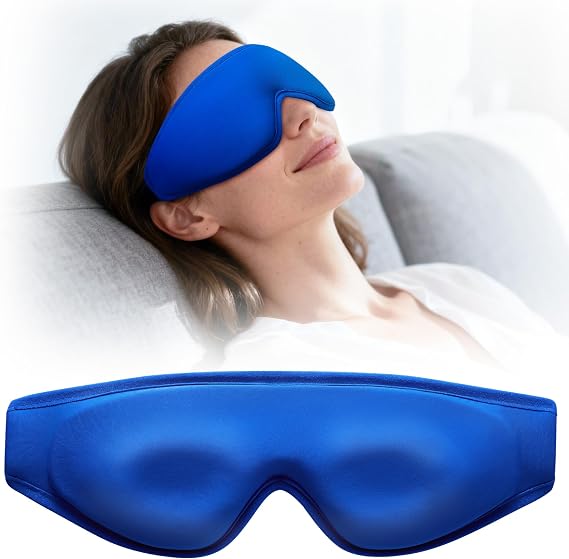 Cooling Gel Eye Mask for Puffy Eyes: Upgraded Full-Eye Coverage: Larger Contoured Cold Compress for Dark Circles & Eye Bags, Soft Flexible Reusable Gel, Adjustable Strap, Travel Pouch (Blue)