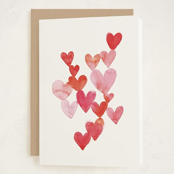 Minted Watercolor Hearts Greeting Cards 5 Pack of Folded 5x7 Blank Note Cards with Matching Envelopes | All Occasion Stationery Set for Birthdays, Anniversaries, Weddings, Love Notes