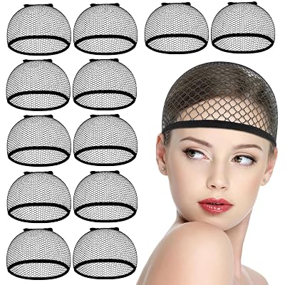 Mesh Net Stocking Wig Caps for Women 12 Pcs Black Mesh Wig Cap Net Closed End Hair Mesh Net for Wearing a Wig Nylon Dome Wig Caps Invisible and Breathable Wig Caps