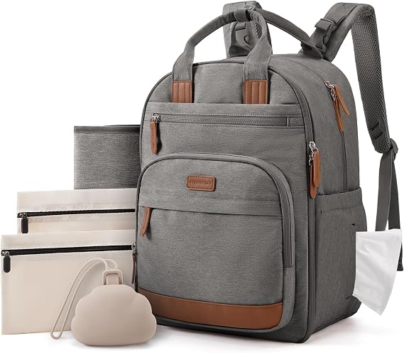 mommore Baby Diaper Bag with Waterproof Changing Pad, Dark Gray