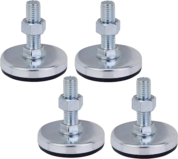 Adjustable Levelling Feet - Set of 4 - M12 Thread with 55mm Foot Diameter - Ideal for Furniture, Appliances and Equipment (Heavy Duty - Upto 750Kg per Foot)