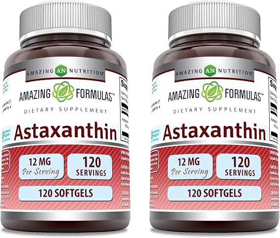 Amazing Formulas Astaxanthin 12mg Softgels Supplement | Non-GMO | Gluten Free (120 Count | 2 Pack)