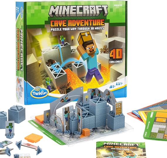 ThinkFun Minecraft Cave Adventure | Screen-Free Strategy Puzzle Game | 40 Logic Challenges | Ages 8+