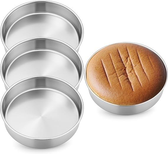 Leonyo Non-Toxic Stainless Steel Round 9 Inch Cake Pans For Baking, 4Pack
