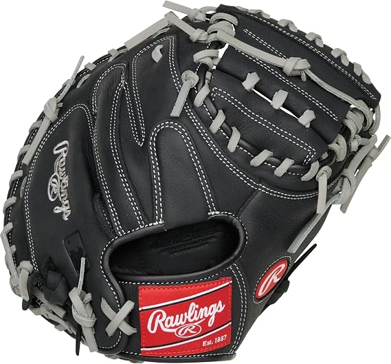 Rawlings Select Series Youth Catcher's Mitt 33" Baseball Glove, Right Hand Throw, Black/Gray, Lightweight Youth Catcher's Mitt for Developing Players