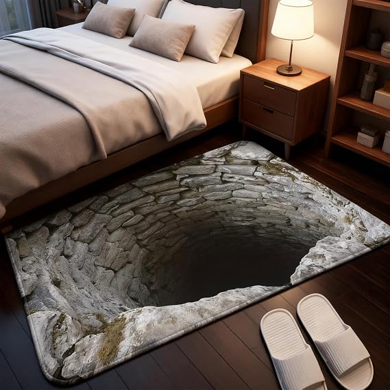 Optical Illusion Rug, 3D Hole Rug, 3D Rugs Optical Illusion, Trap Optical Illusion Bottomless Non-Slip Doormat for Door Entrance, Bathroom, Stairs, Playroom, Living Room