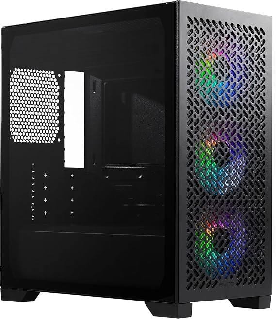 Cooler Master Elite 302 Micro-ATX High Air Flow Minimalist PC Case 365mm GPU Max, RTX 5080|RX 7090 XT,280mm AIO Max,Type C, Tempered Glass Triple 120mm aRGB PWM Fan, Intake Grille