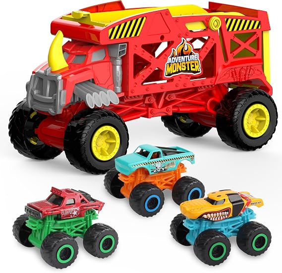 4-in-1 Monster Truck Playset Rhino Mover Including 3 Diecast Truck
