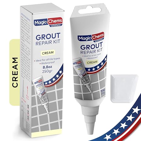 Magic Chems Grout Repair Kit, Cream, Fast Drying Sealer, 8.8 oz | Tile Filler; Restore & Renew