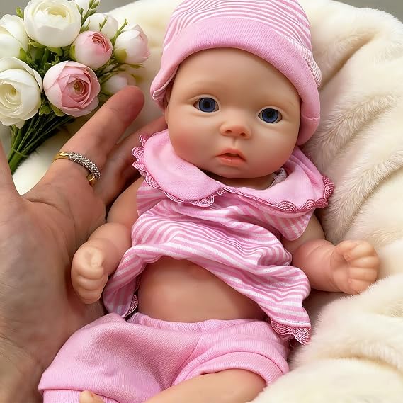 OtardDolls 10 Inch Silicone Baby Doll - Girl, Realistic, Soft Body with Accessories | Hand Drawn Eyebrows, Artificially Painted, Acrylic Eyes, Soft Silicone Material