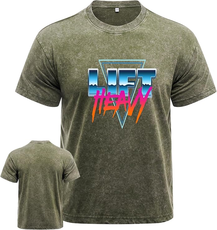 Lift Heavy Workout Shirt for Men, Washed Gym Shirt, Machine Washable, Durable &Novelty Design