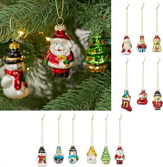 12 x Glass Tree Decorations for Hanging Approx. 5 cm Tree Decoration Glass Christmas Tree Decoration