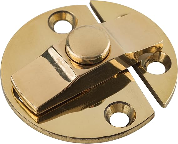 Cast Brass Turn Button Latch for Cabinets, Cupboards, Drop-Leaf Tables, Windows - Diameter: 1 1/2" - Antique Furniture Hardware | UA-127-DLPB