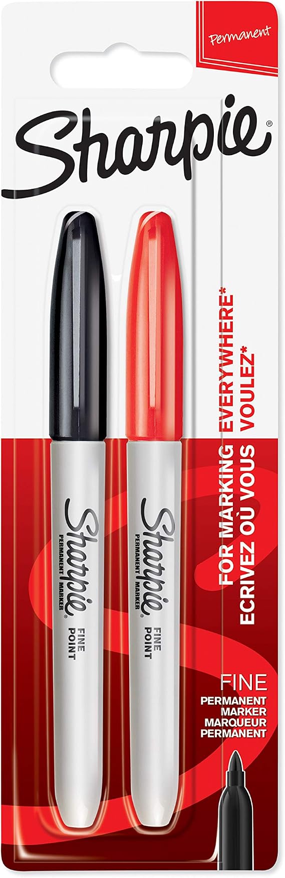 Sharpie Permanent Markers, Fine Tip, Black & Red, 2 Pack